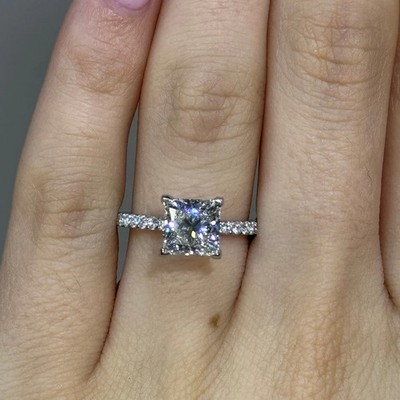 Designer Princess Cut 14k White Gold E F VVS2 IGI Lab Grown Diamond Ring 3.25 CT