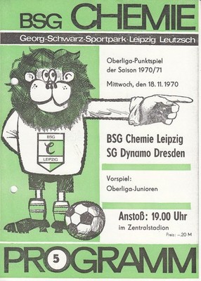 18/11/70 BSG Chemie Leipzig-SG Dynamo Dresden program GDR Oberliga