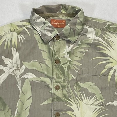 Tommy Bahama Shirt Mens 2XL Green Palm Leaf Hawaiian Button Up Aloha Tropical