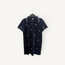 New T By Talbots Embroidered Seashells Pique Polo Dress Large Navy Blue