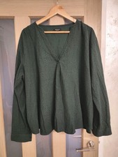 JD Williams Blouse top Siz 20 Black Green Long Sleeve Casual Leopard Print Vneck