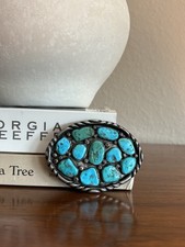 Vintage Native American Turquoise Multi Stones Belt Buckle Old Pawn Turquoise