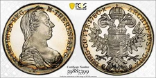 MS67 "1780" Austria Thaler Silver Restrike PCGS Trueview- Lustrous Rainbow Toned