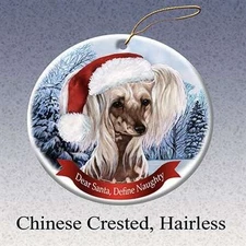 Holiday Pet Gifts Chinese Crested, Hairless Santa Hat Dog Porcelain Ornament