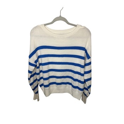 Sonoma Goods For Life Womens XS Blue White Striped Crewneck Knit Sweater