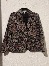 Dressbarn Floral Blazer Jacket Collared Button Black Pink Beige Medium Women