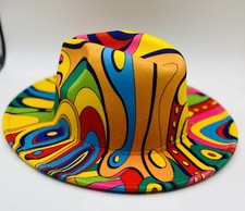 Fedora Hat Mixed Colorful Prints Snazzy Jazzy Exotic Wild Bright Rare