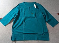 L.L.Bean Womens Tunic Top 2X Reg Teal Deep Lagoon Cotton 3/4 Sleeve NWT