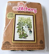 Vintage Jiffy Stitchery "Waterfall Birches" Embroidery Kit #838 