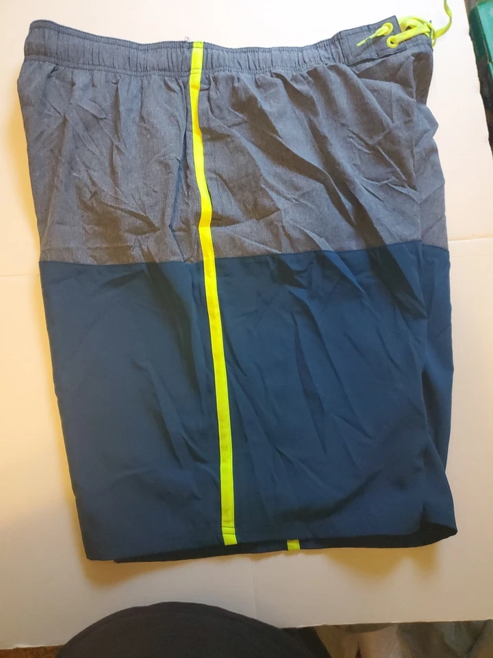 NWT Nike Men's BIG & TALL Stripe Swim Trunks MSRP Teal/Gray/Neon 2XLT 3 Pockets - Image 4 of 4