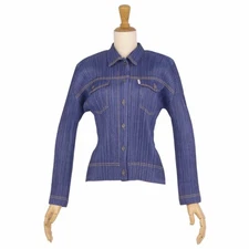 PLEATS PLEASE ISSEY MIYAKE Shirt Blouse Long Sleeve Denim Transfer Used MOLO-0
