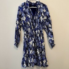 Lauren Ralph Lauren Dress Womens 4 Blue Floral Long Sleeve Smocked Waist