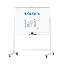 maxtek Rolling Whiteboard, 48x36 Large Magnetic White Board with Stands, Big ...