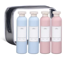 4 Pcs 8.8 oz Plastic Travel Refillable Shampoo Bottles, Flip Cap, Squeeze