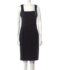 Bagley Mischka - $395 Sz 6 Black Luxe Leather Trim Lined Dress LBD 460