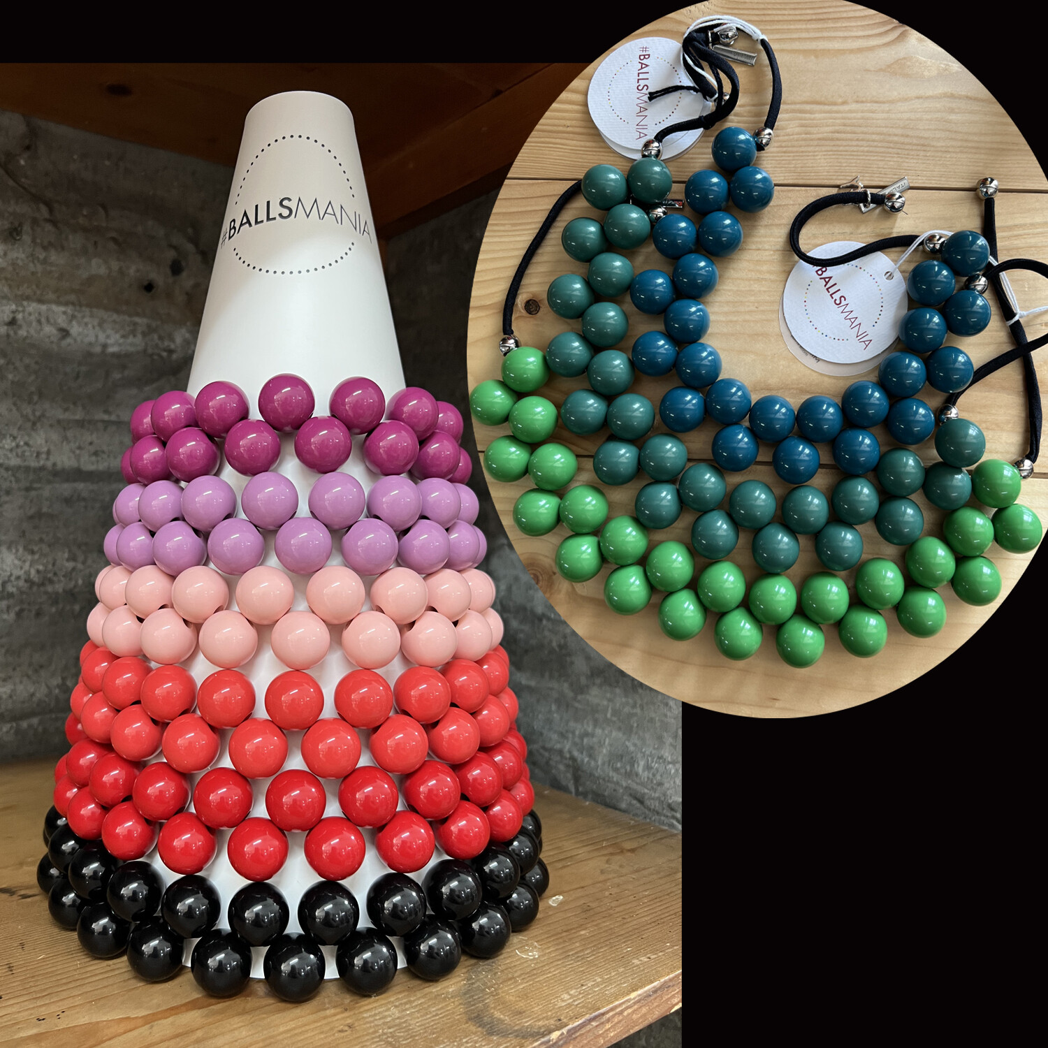 BallsMania Collana Tinta elasticizzata realizzata con sfere in resina