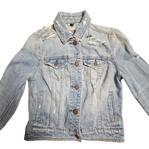 Chaqueta Jean Camionero American Eagle Envejecida Azteca Bordada Espalda S Nueva Con Etiquetas - Imagen 8 de 13