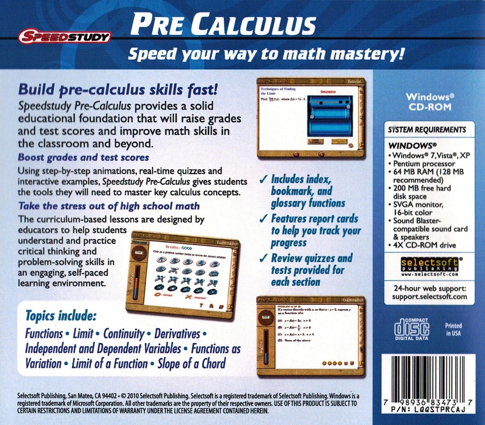 SpeedStudy QuickStudy Pre-Calculus - Improve Grades Scores PC Windows Sealed New - Image 2 of 4