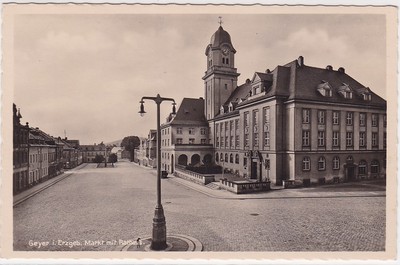 uralte AK, Geyer im Erzgebirge, Markt mit Rathaus