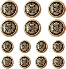 14-Piece Black Gold Metal Blazer Button Set for Jackets and Suits