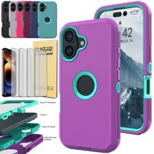 For Apple iPhone 16e/16 Plus/16 Pro Max Heavy Duty Case Cover / Tempered Glass