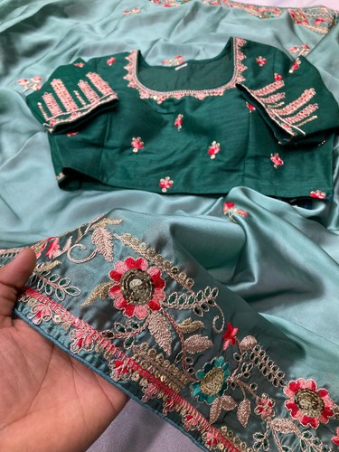 Camicetta Sari di seta da sposa designer Sari Bollywood abbigliamento da festa indiano meridionale sari - Foto 10 di 12