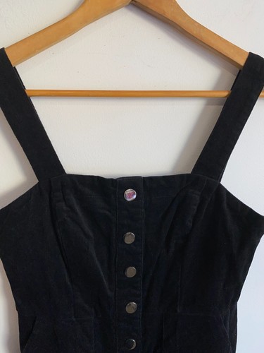 Ally Dress Womens Size 8 Black Snap Zip Sleeveless Square Neck Pockets Dungaree - Picture 3 of 16
