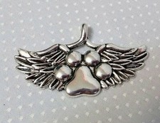Beautiful Pet Memorial Charm 2" wide Paw Print Angel Wings Ornament Key Chain