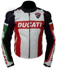 White Ducati Motorbike Leather Coat Motorcycle Bikers Racing Sport Jacket MotoGP
