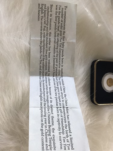 1987 24k Gold Panda Coin 1/20 Ounces New In Box & Authenticity Card - Picture 10 of 12