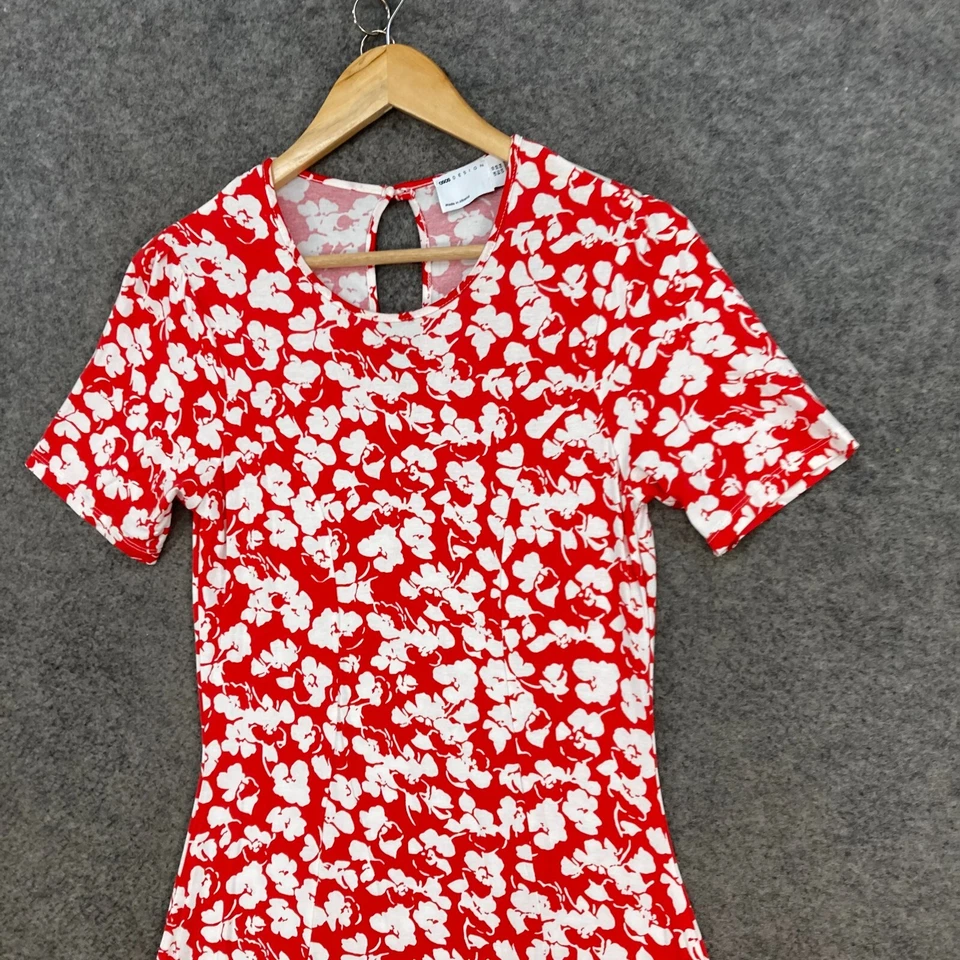 Asos Womens Dress Size 10 Red White Floral Short Sleeve A-Line Round Neck 11402 - image 2 of 4