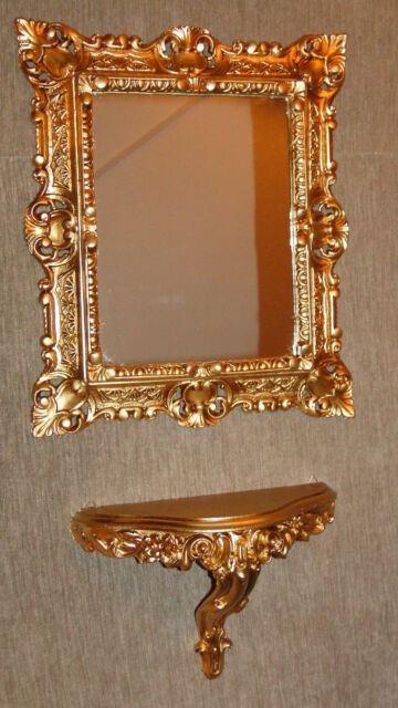 SET Wandspiegel + Konsole Spiegelkonsole AblageTelefon BAROCK Antik GOLD 44x38 SET Wandspiegel + Konsole Spiegelkonsole AblageTelefon BAROCK Antik GOLD 44x38