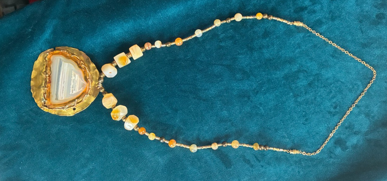 Artisan Crafted Agate Brass Statement Necklace Si… - image 7