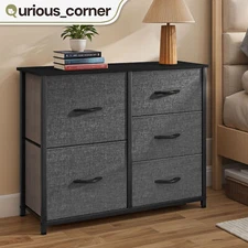 5 Drawer Bedside Dresser Gray Fabric Shelf Closet Storage Chest Closet Organizer