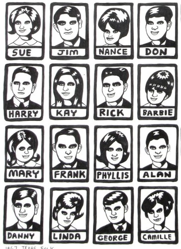 18 x 24 Pen Drawing 1967 TEXAS Yearbook FOLK portraits Outsider Art JEFF ZENICK - Picture 4 of 8