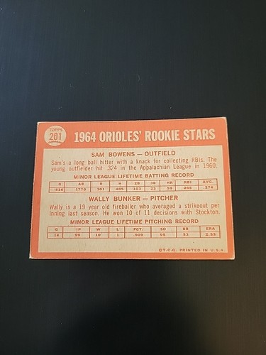 1964 Topps #201 Orioles Rookie Stars Bowens/Bunker EX - Picture 2 of 2