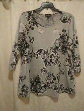 Womens IN Studio 3X Tunic Top Lt. Grey, White, Black Made in USA