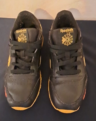 Reebok Classic Low Top schwarz Leder Kinder Größe 3 059503 schwarz gelb rot - Bild 2 von 8