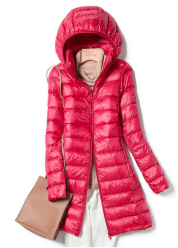 Mujer Medio a Largo Invierno Ultra-Fino Chaqueta Con Capucha Plumón Con Corte Ajustado - Imagen 13 de 31
