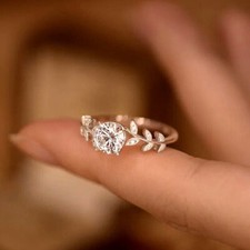 2 Ct Round Cut Diamond Leaf Bridal Engagement 14K White Gold Finish Wedding Ring