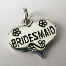 Sterling Silver BRIDESMAID GIFT Heart Charm for Bracelet WEDDING Necklace NEW