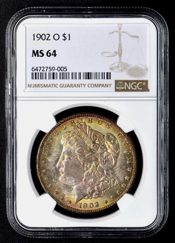 1902-O Morgan Silver Dollar MS64 NGC Color New Orleans $1 - COINGIANTS -