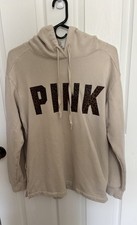 Victoria's Secret Women's Pink Super Soft Beige Hoodie W Leopard Logo