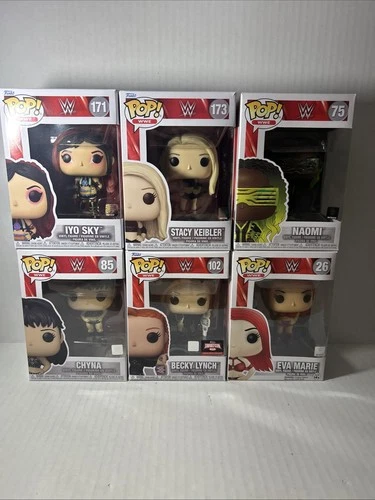 Funko Pop! WWE Lot Of 6 Iyo Sky,Naomi,Chyna,Becky Lynch,Eva Marie,Stacy Keibler