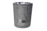 Teelichthalter Glas Windlicht Laser Hirsch Grau Ø 10 X 12,5 Cm