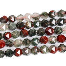 6MM Genuine Natural African Blood Stone Green Red Star Faceted Loose Beads