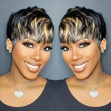 Short Pixie Cut Wig for Black Women Human Hair 1B30 Colored Short Layered Pixie
