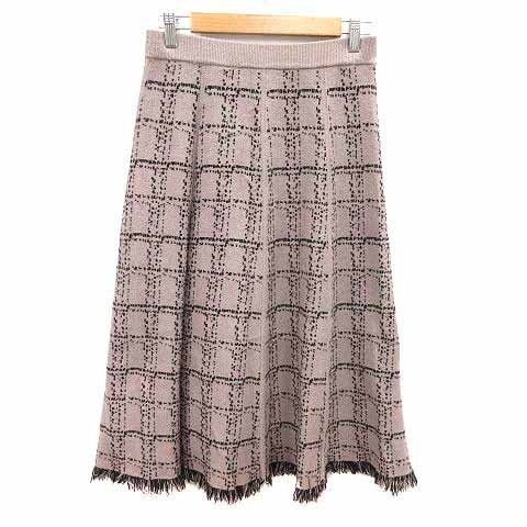 INDEX Flare Skirt Midi Long Fringe Pattern M Beig… - image 1