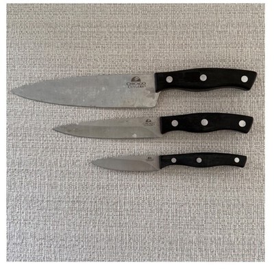 Chicago Cutlery Essentials Three Piece Set Kitchen Knives Black Handles