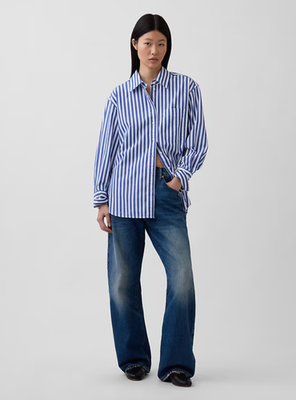 Gap Organic Cotton Poplin Big Shirt - Fit: Regular, Blue Stripe | eBay